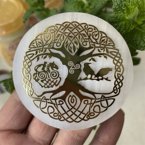 Natural Selenite Slice Slab White Gypsum 7 Chakras Flower of Life Charging Plate Yoga Meditation Fengshui Healing Crystals Stone