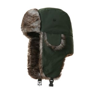 Mens Warm Soldier Hat Winter Pilot Patrolman Earmuffs Polyester Fiber Warm Russian Ski Hat Windproof Cold Pilot Hats