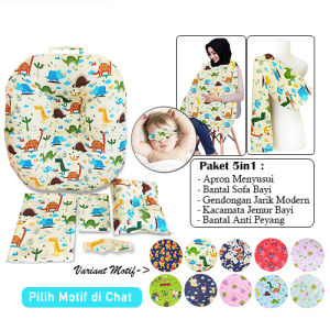 Paket Hemat 5in1 Set Bantal Sofa Bayi Bantal Anti Peyang Apron Menyusui Gendongan Jarik & Kacamata Jemur Bayi - Homemade.id
