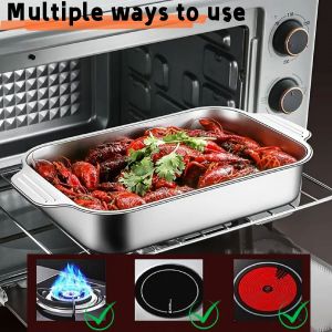 304 Stainless Steel Food Container Stainless Steel Food Tray With LidFood storage containerFood Tray With Lid For Induction Stove Stainless Tray For Food Suitable For Induction Cooker Gas Stove