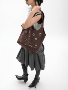 JANDRESS | Punched Series Large Capacity Dark Brown Punk Shoulder Tote Bag