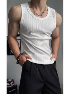 เสื้อกั๊กสปอร์ตแขนกุดชาย ทรงสลิมฟิต แฟชั่นออกกำลังกาย เอวเข้ารูป กล้ามเนื้อเป็นพิเศษ สไตล์อเมริกัน ฤดูร้อน คอตั้ง