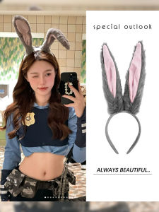 Disney Judy Rabbit Officer Womens Hairband Clip 2024 New Style Rabbit Ear Headband Garden Tour Photography Accessory
