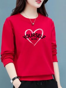 Womens round Neck Fleece Lined Thickened Loose Fit Sweatshirt Fashionable Simple Versatile Outerwear Spring Autumn Winter