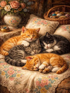 Kayou | Sleeping Kittens DIY Oil Painting By Numbers Pictures By Numbers Frameless Acrylic Kits for Home Decoration Gift