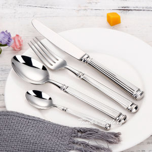 La Mã sọc xử lý Bộ đồ ăn sang trọng 304 thép không gỉ món ăn phương Tây dao và nĩa muỗng khách sạn cao cấp Nhà hàng Dao ăn bít tết dao và nĩa phù hợp với