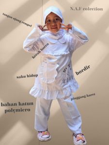 setelan putih anak perempuan N.a.fisa//Setelan Gamis Putih Anak Perempuan / Setelan Baju Kurung Anak 1-12 Tahun / One Set Dobby Putih / Busana Muslim Anak Perempuan / Pakaian Manasik Haji Anak Tanggung 100% Realpict / Baju Gamis Anak / One Set Hijab Anak