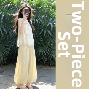 LIRUSHAN | National Style Two-Piece Outfit Sleeveless Top and Wide Leg Pants