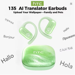 Bluetooth 5.3 Headphones HTC NE10 AI Real Time 135 Language Translator Earbuds CVC 8.0 Noise Cancelling Mic for Travel Office
