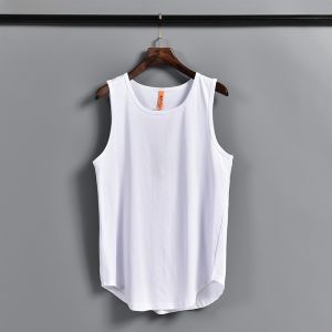 Summer Street Style Heavyweight Pure Cotton Loose Fit round Hem Mens Vest Base Layer Sweatshirt Youth Fashion Sportswear