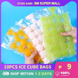 【10pcs(240 Ice Cubes)】Disposable Ice Cube Bags Juice Coffee Water Cola Cocktail Beer Self-seal BPA-free PE Stackable Ice-maker Bag Freezee Maker Mold