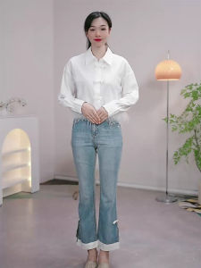 Áo Sơ Mi Nữ Tay Dài Cổ Bẻ Ngắn Mùa Thu Thường Ngày Màu Trơn Dáng Rộng Thoải Mái Chất Liệu Khác 100% Áo Sơ Mi Nữ