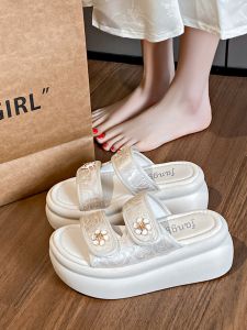 Casual Womens Sandals with Thick Sole and High Heel New Chinese Style Fashionable Slip-ons for Daily Wear Youth and Middle-aged
