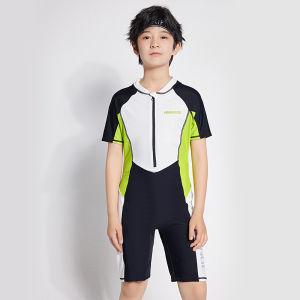 Youthful One-Piece Swimming Suits for Boys Quick-Drying Short-Sleeved Sports Swimsuits Ideal for Students And Competitive Swimming
