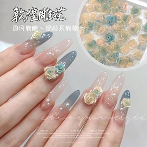 National Style Dunhuang Soft Carved Gradient Rose Nail Ornament Gold Blue Dense Flash Blooming Camellia Nail Decorative Diamond
