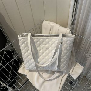 หวาน กระเป๋าโท้ทความจุขนาดใหญ่ ผู้หญิง กระเป๋าเดินทางสําหรับชั้นเรียน ฤดูใบไม้ผลิ ฤดูร้อน กระเป๋าสะพายไหล่เดี่ยวลายเพชร ลำลอง กระเป๋าถือ