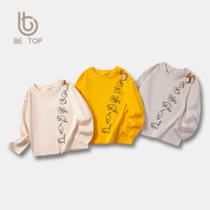 Áo Thun Trẻ Em Dài Tay Cotton Phong Cách Hàn Quốc Mùa Thu Mới Dáng Rộng Cổ Tròn in Họa Tiết Hoạt Hình Quần Áo Trẻ Em