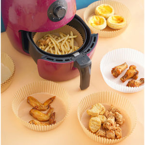 GY Air Fryer Paper 50pcs Disposable Baking Paper Round Parchment Paper Liners Non-Stick Steamer/空气炸锅专用纸吸油纸垫纸烘焙烧烤家用食物硅油纸圆形
