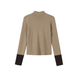 chaqi | Áo len dệt kim dài tay màu đen cổ cao cho nữ mùa thu mềm mại ôm vừa vặn màu tương phản áo lót áo sơ mi áo chui đầu