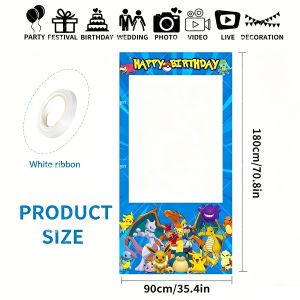 Potdemiel | Cartoon Pokemon Pikachu Photo Booth Frame Props Kids Birthday Decorations Party Backdrop Baby Shower Decor Banner Boy Favor Gift