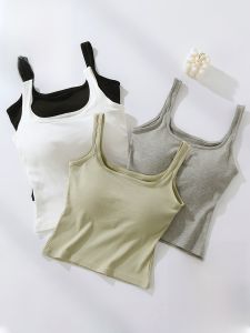 Panesra Knitted Bralette Tank Top Womens Integrated No-wear Beautiful Back Vest Spring 2024 New Style Simple Solid Color