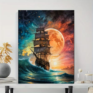 Jigsaw Puzzle 500/1000/1200/2000PCS Scenic Giant Moon Sailboat Ocean Starry Sky Stress Relief Puzzle Wall Art Decor Gift