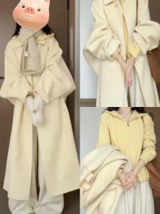 Yellow Hooded Knitted Sweater Womens Inner Wear Loose Fit Sweet Style Japanese Fashion Polyester Nylon Blend Long Sleeve Coat