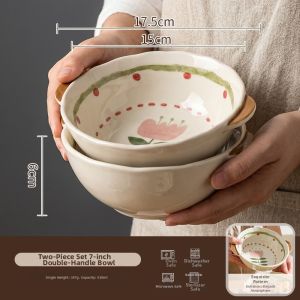 SHELI | Aesthetic Underglaze Double Handle Ceramic Bowl