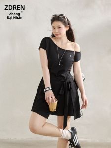 ZHANGDAREN | Đầm Đen Dễ Thương Dáng Suông Cổ Trụ Dành Cho Người Béo