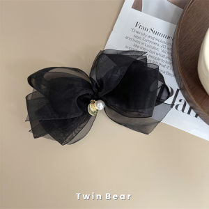 Practical Black Satin Multi-Layered Hair Clip with Butterfly Knot for Women Stylish Commuting Accessory Girls Top Clip
