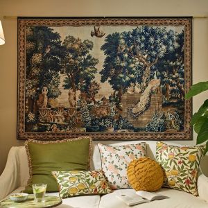 VIKAMA Retro Con Công Vải Lanh Thảm Treo Tường Cổ Điển Châu Âu Thẩm Mỹ Cho Phòng Ngủ Phòng Khách Trang Trí Nhà Polyester Không Dệt