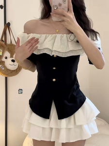 Plus Size Plus Size Ladies French Style Ruffles off-Shoulder Fancy T-shirt Female Summer New Arrival Elegant Slimming Short Top