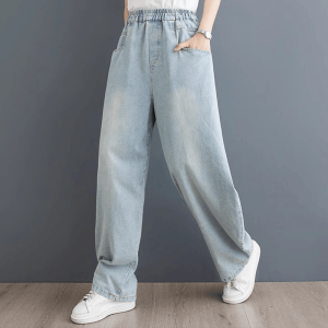 Light Wash Dad Jeans High Waist Loose Fit Versatile Straight Leg Wide Leg Casual Jeans for plus Size Women