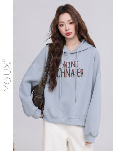 YOUXIANG | Áo Sweater Hoodie Oversized Màu Xanh Sương Nhẹ Cho Mùa Thu Phong Cách Đi Làm Hàn Quốc