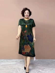 Fugui Mother Dress Dress Summer New Arrival Silk Cheongsam Dress High-End Positioning Flower Peony Flower Slimming Dress Women