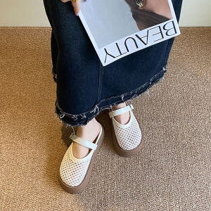 Large Size Womens Sandals Breathable Mesh Upfront Thick Heel Summer Outdoor Beautiful Slip-On Casual Style Comfortable Slip-On