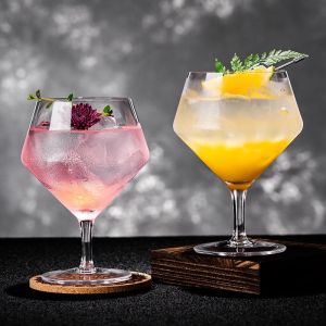 Diamond Shaped Brandy Cocktail Glass High Foot Bar Tumbler Golden Tom Collins Glass Dining Utensils Iching Brand