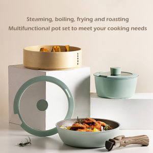 S&S หม้อจับที่ถอดออกได้ กระทะ 24 ซม. พร้อมฝาปิด กระทะนม 18 ซม. พร้อมฝาปิด หม้อไม่ติดมีเตาแม่เหล็กไฟฟ้า