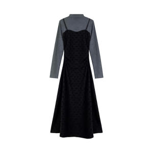 Homecore | French Style Black Two-Piece Long Sleeve Strapless Dress