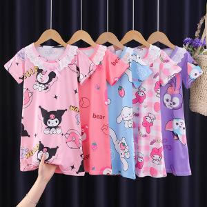 New Baby Girl Kuromi Nightgown Summer Children Short SLeeve Cartoon Nightdress Girls  Clothing Childrens Pajamas Dress 3-12T