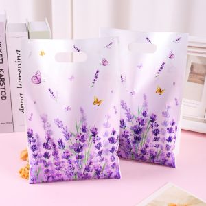 10/20/50Pcs Lavender Gift Bags Plastic Gift Tote Bags for Spring Birthday Party 1st Birthday Baby Shower Girl Party Supplies