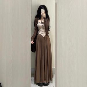 Salt Series Zen Style Open Cardigan Vest Wide Leg Pants Three Piece Set Womens Fashionable Beautiful Ensemble