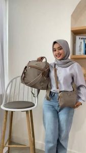 En-ji by Palomino Backpack Waterproof Simple Warna Black dan Khaki