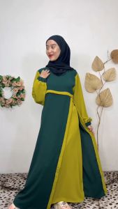 RAYGITA Dress Gamis Abaya Cringkle Airflow Cantik Kekinian 2 Layer LD 110-120