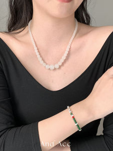 Retro Gradient Crystal Semi-Transparent White Necklace New Chinese Style Large Small Change Sweater Chain Fresh out Fashion Jewelry