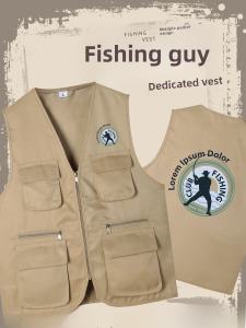 Lightweight Breathable Outdoor Travel Fishing Vest Multi-Pocket Tank Top Polyester Fabric V-Neck Zipper Closure Urban Fashion