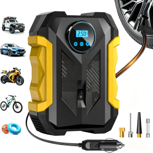 CARSUN 12V Tire Inflator 35L/Min Portable Air Compressor 150PSI Digital Gauge LED Light Auto Shut-Off Car Motorcycle Bike Balls