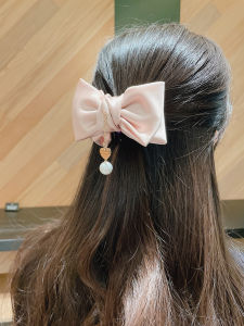 French Style Classy Hair Bow Pendant Hair Jaw Clip Medium Size Silk Satin Hair Clip Ponytail Clip Shark Clip Headdress