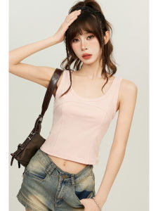 Áo Ba Lỗ Không Tay Màu Hồng American Hot Bé Gái Fishbone Dành Cho Nữ Mùa Hè 2024 Áo Khoác Ngoài Ngọt Ngào Mới Áo Ba Lỗ Ngắn