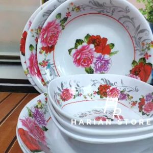 Piring Melamin Terlaris Campurr Mangkuk Isi 3 Piring 3 Mangkuk Tebal